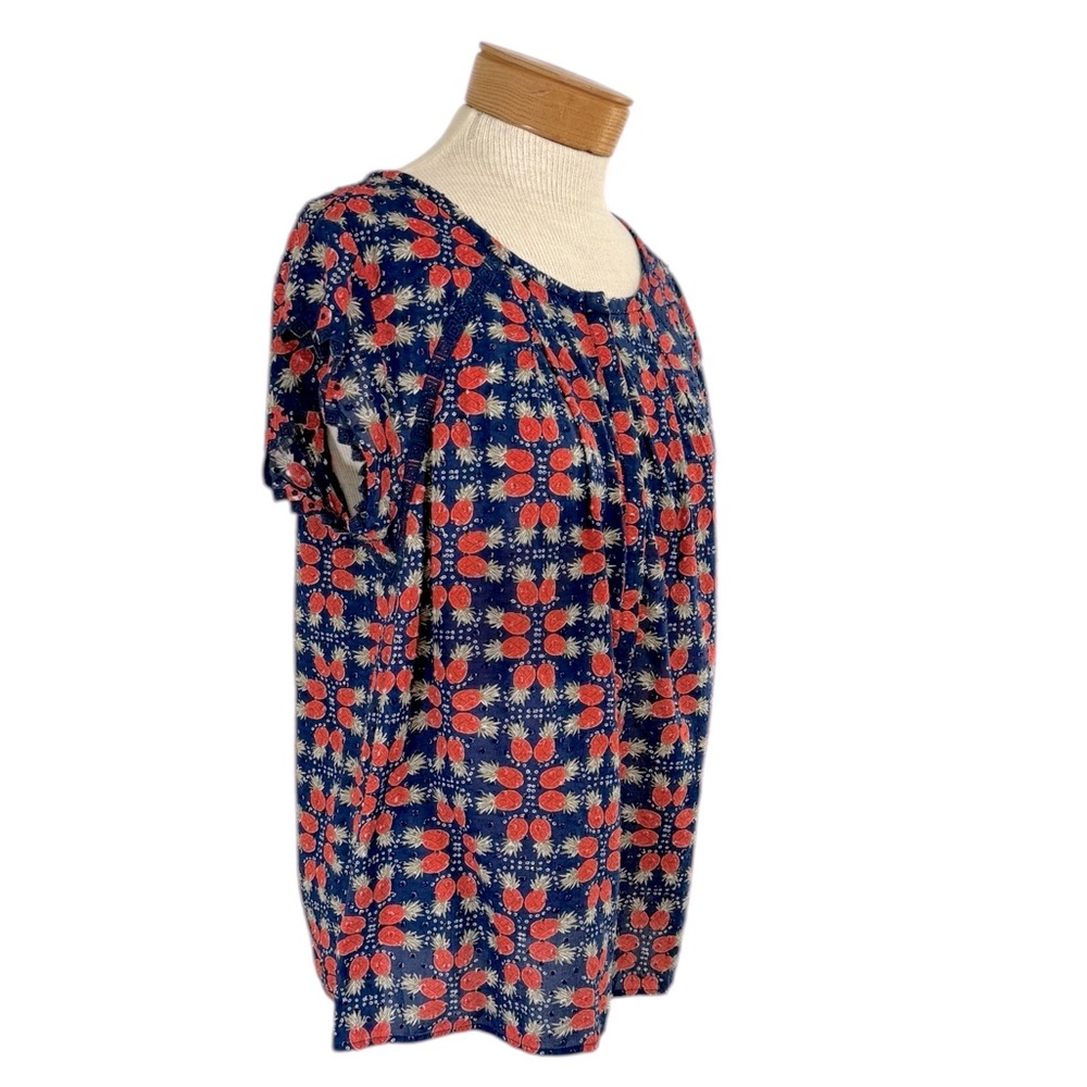 Vineyard Vines Med Pineapple Swiss Dot Blue Short Sleeve Cotton Top - Picture 4 of 11